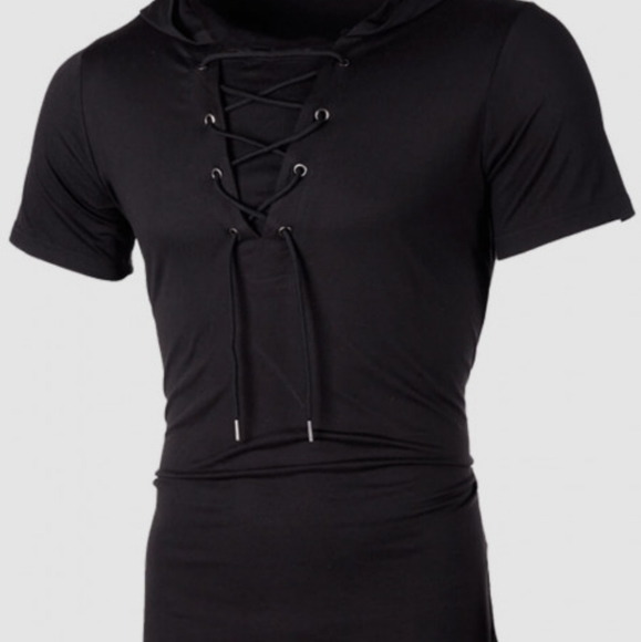 Mens hooded collar drawstring Tee - Picture 1 of 2